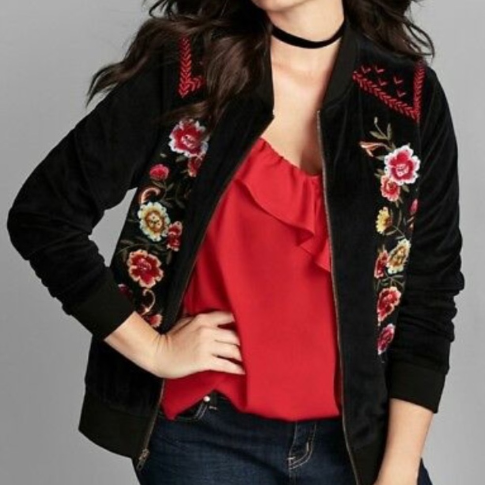 Torrid Black Embroidered Velvet Bomber Jacket 00 M
